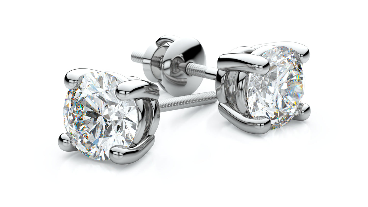 Diamond Round 4-prong Stud Earrings With Screwbacks In 14k White Gold (0.25 Ctw)