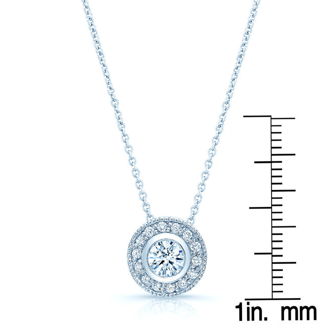Diamond Round Bezel Halo Pendant With Milgrain In 18k White Gold