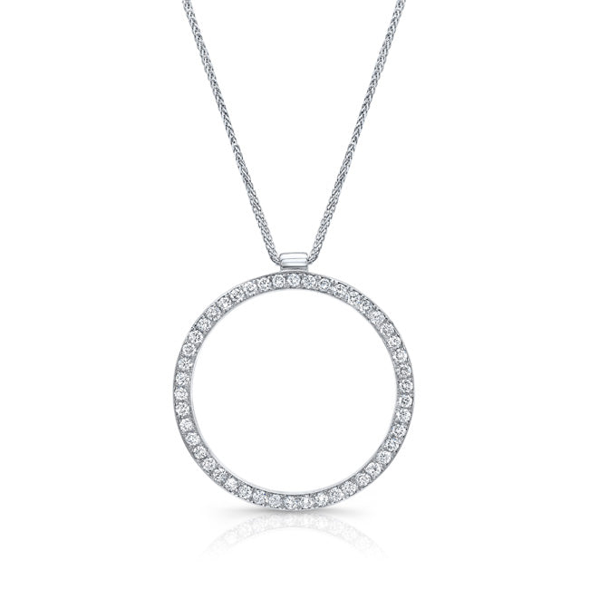 Diamond Pave Circle Pendant In 18k White Gold (1ctw)