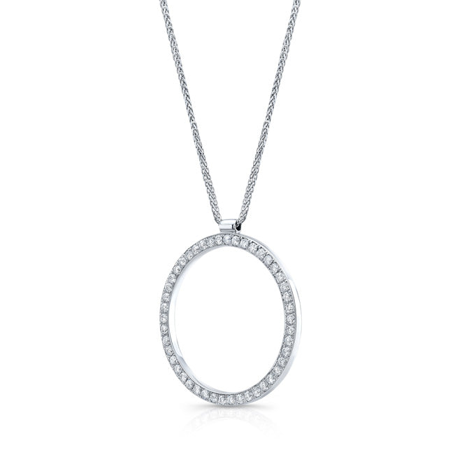 Diamond Pave Circle Pendant In 18k White Gold (1ctw)