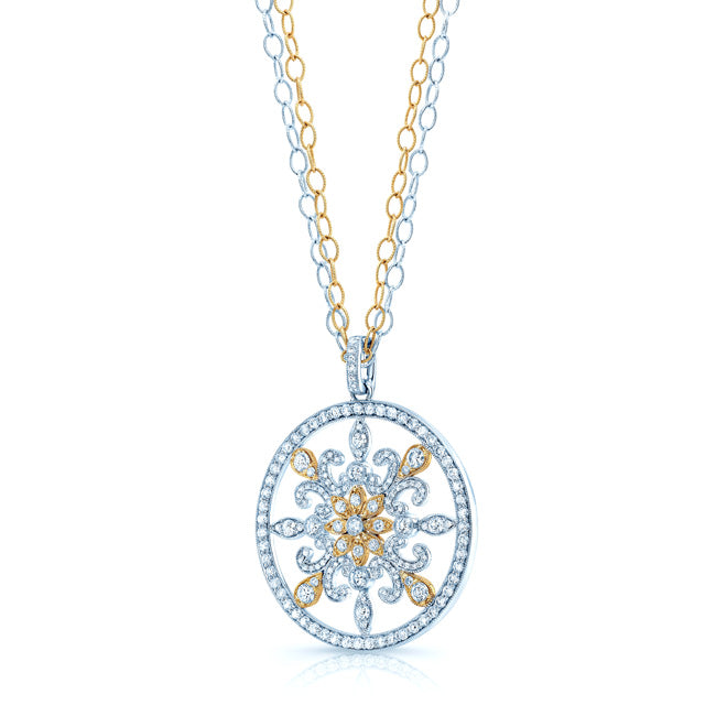 Fleur Di Lis Diamond Pendant In 18k Two Tone Gold (2-1/3 Ct.tw.)