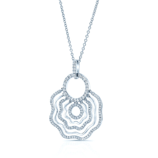 Diamond Floral Wave Cutout Fashion Pendant In 18k White Gold