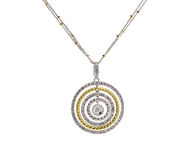 Diamond Concentric Circles Pendant With Rope Texture In 18k Two Tone Gold