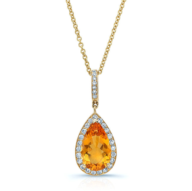 Citrine Pear And Diamond Halo Pendant In 14k Yellow Gold (1/2 Ct. Tw.)