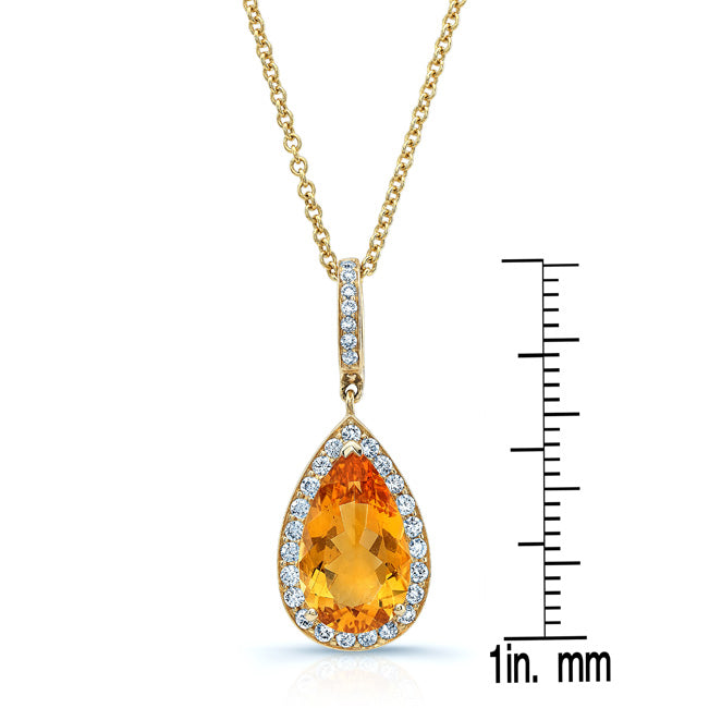 Citrine Pear And Diamond Halo Pendant In 14k Yellow Gold (1/2 Ct. Tw.)