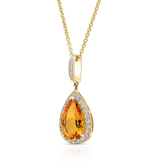 Citrine Pear And Diamond Halo Pendant In 14k Yellow Gold (1/2 Ct. Tw.)
