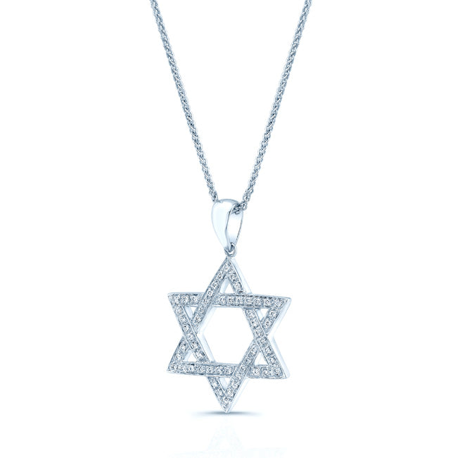Diamond Pave Star Of David Pendant In 14k White Gold