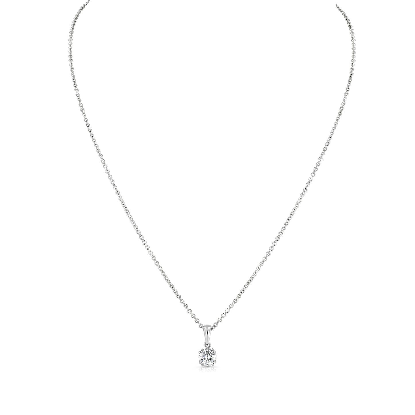Diamond Round Solitaire Pendant (0.75ct) In 18k White Gold, 16 Inch