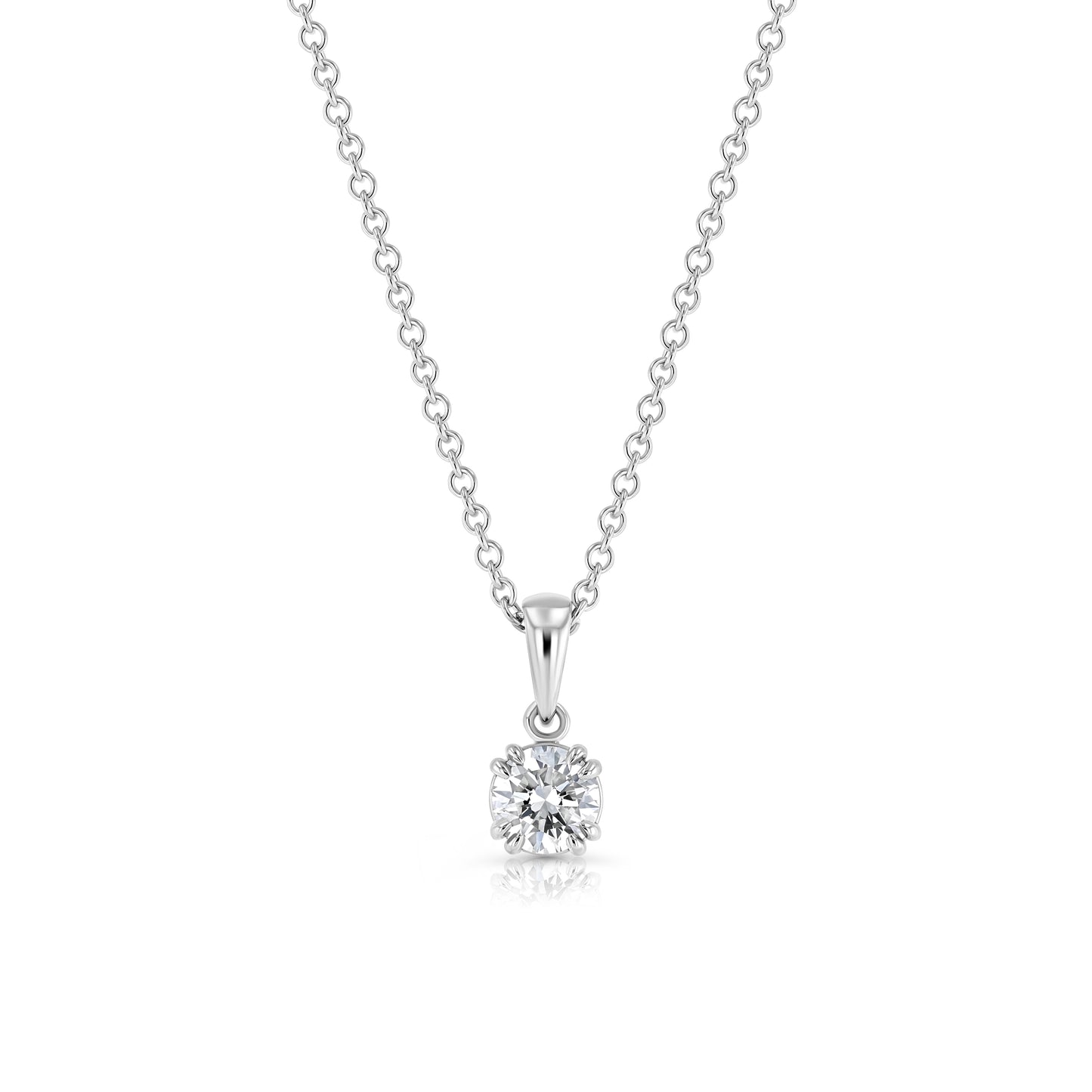 Diamond Round Solitaire Pendant (0.75ct) In 18k White Gold, 16 Inch