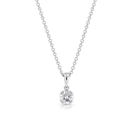 Diamond Round Solitaire Pendant (0.75ct) In 18k White Gold, 16 Inch