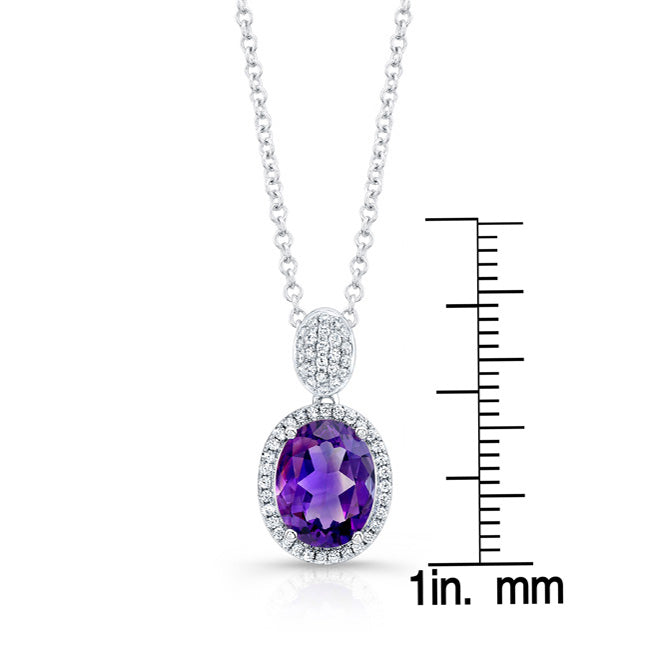 Oval Amethyst And Diamond Halo Pendant In 14k White Gold