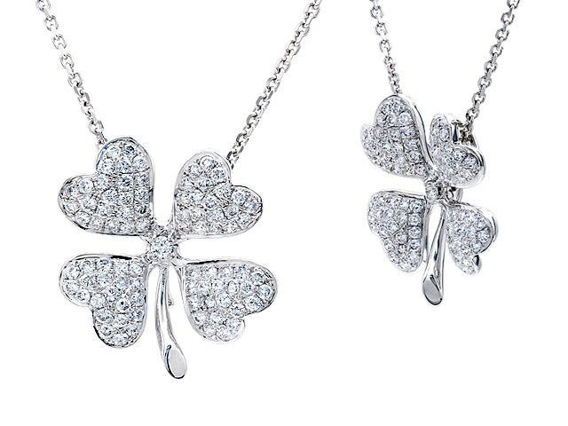 14k White Gold Diamond Clover Pendant