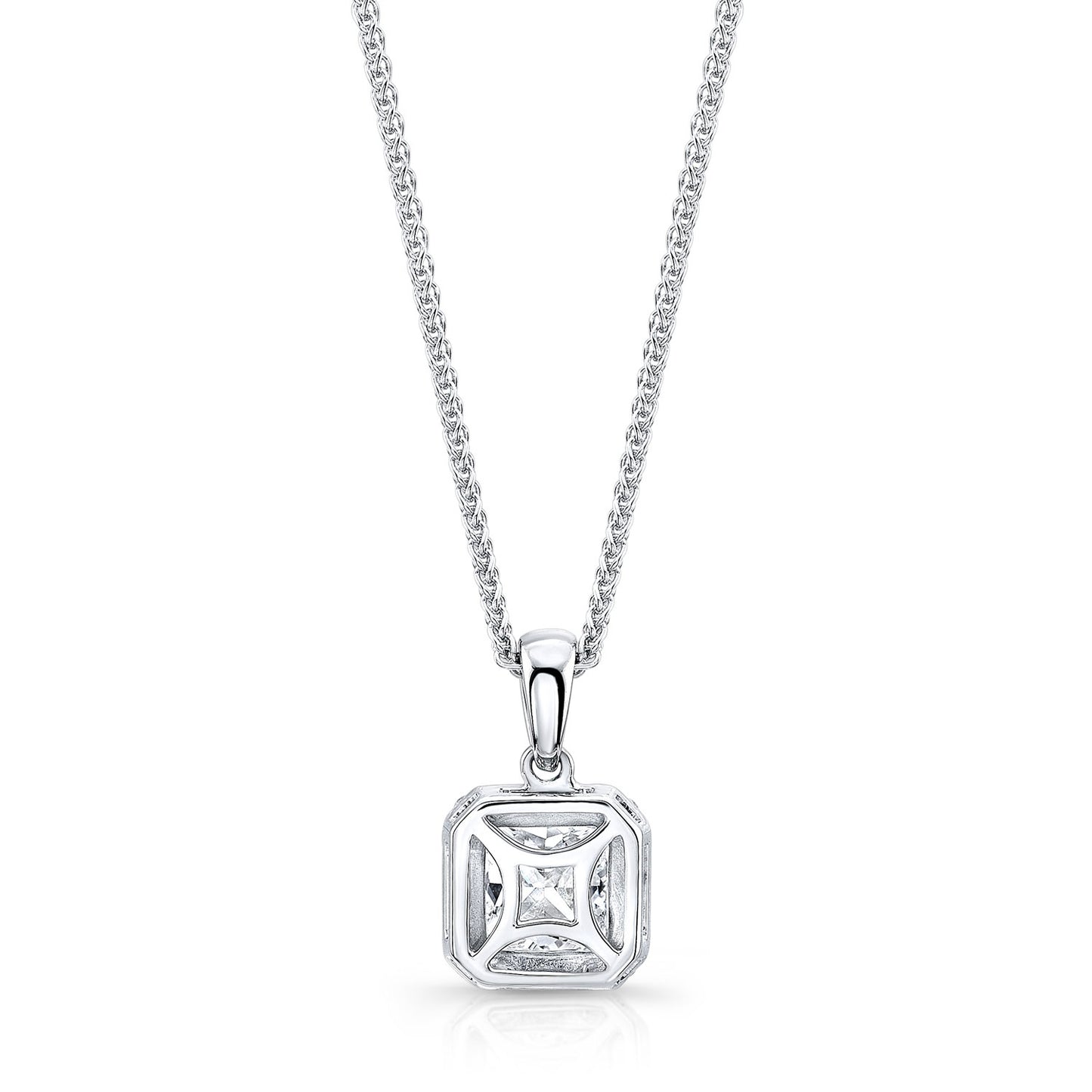 Diamond Princess Cut, Rounded Halo Pendant In 14k White Gold (0.75ct Ctr) 17-inch Chain