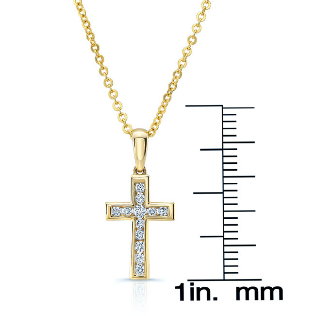 Diamond Channel-set Petite Cross Pendant In 14k Yellow Gold