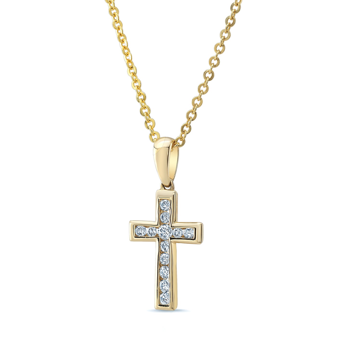 Diamond Channel-set Petite Cross Pendant In 14k Yellow Gold