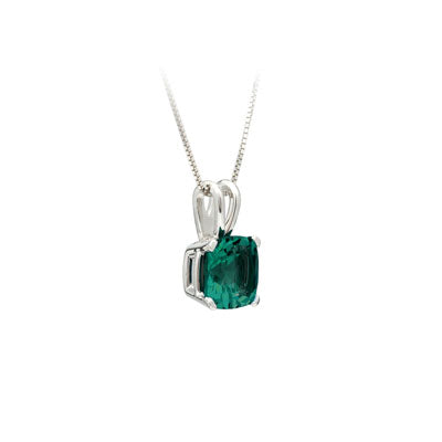 Created Emerald Cushion Solitaire Pendant In 14k White Gold 18-in Baby Box Ch
