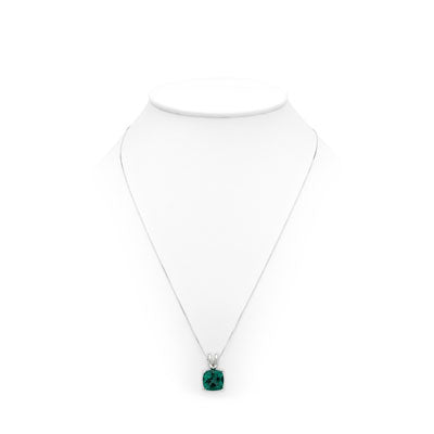 Created Emerald Cushion Solitaire Pendant In 14k White Gold 18-in Baby Box Ch