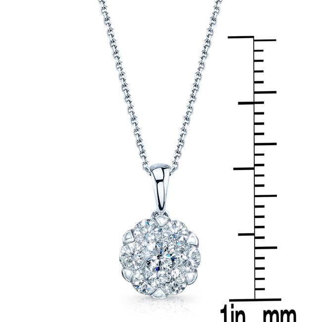 Diamond Cluster Solitaire Style Pendant In 14k White Gold