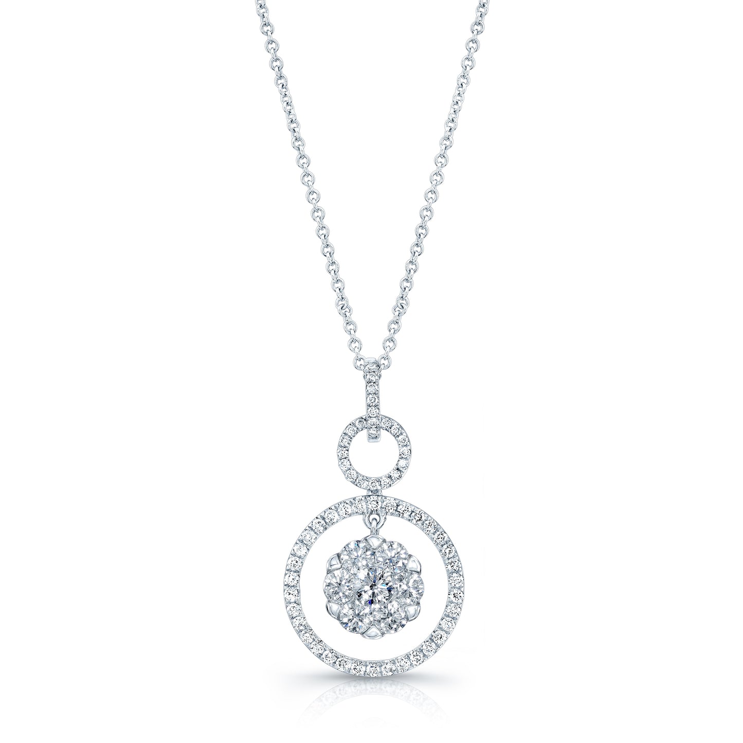 Diamond Hanging Circles Pendant In 14k White Gold