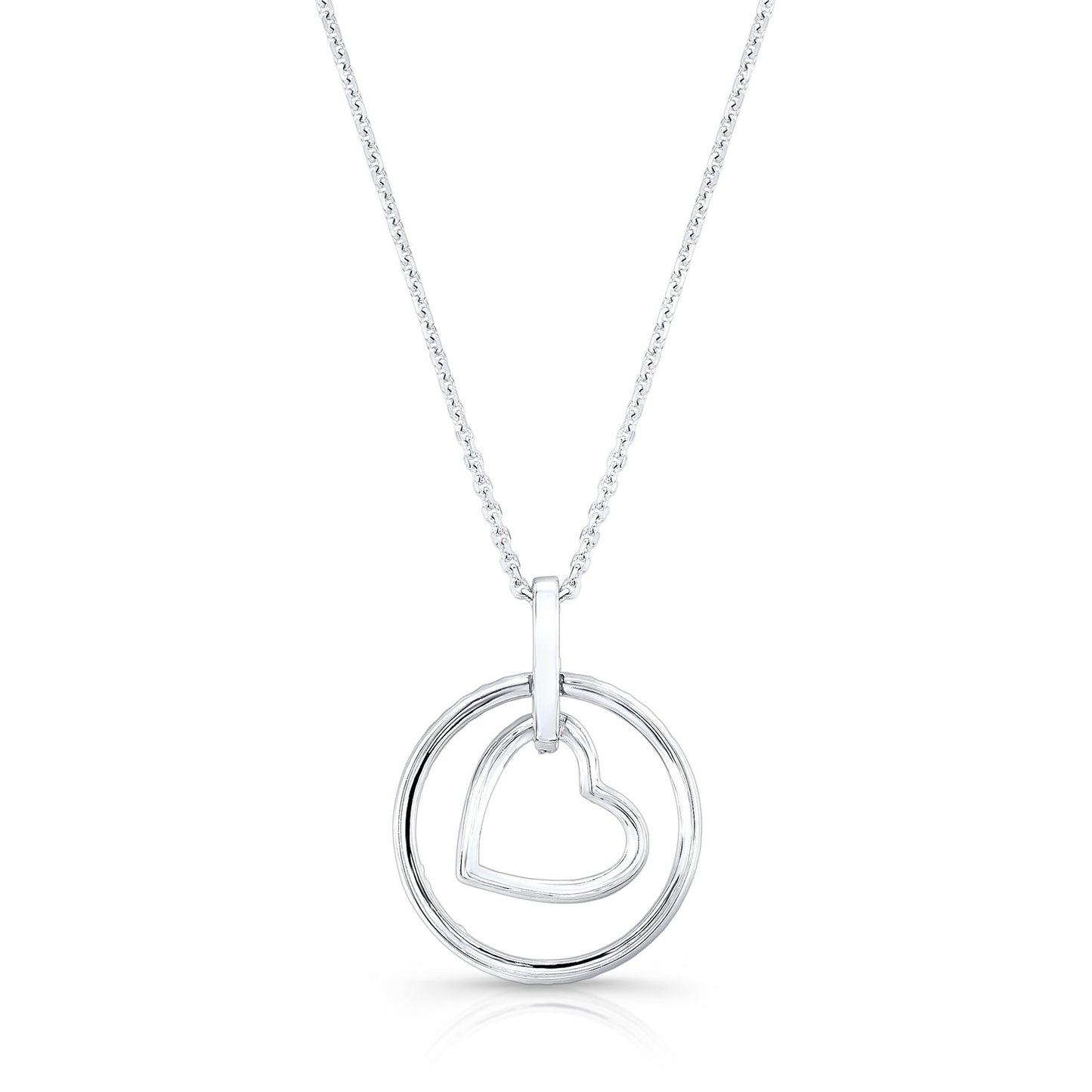 Diamond Heart In Circle Pendant In 14k White Gold