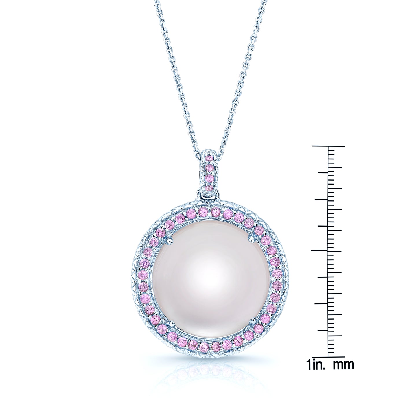 Amethyst Mother Of Pearl And Pink Sapphire Cabochon Pendant In 14k White Gold (17-in Curb Chain)