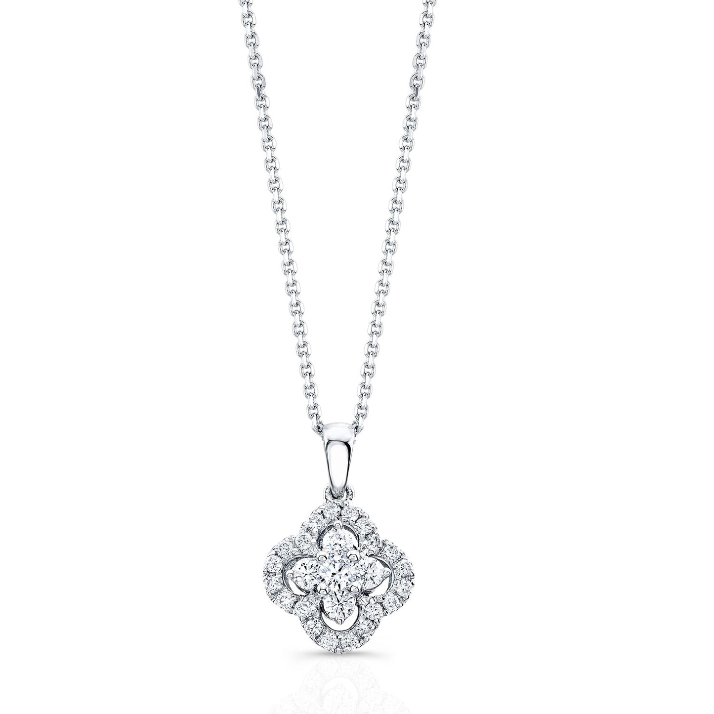 Diamond Clover Halo Pendant In 14k White Gold