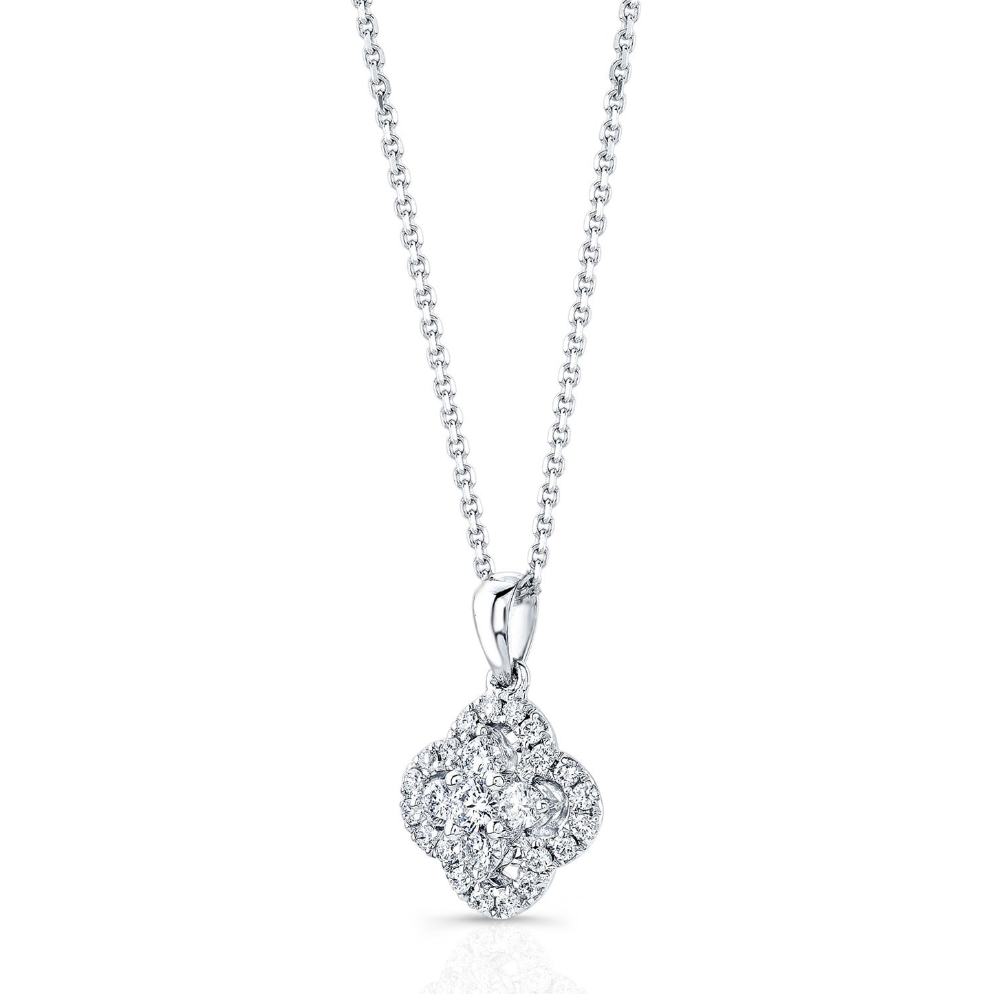 Diamond Clover Halo Pendant In 14k White Gold