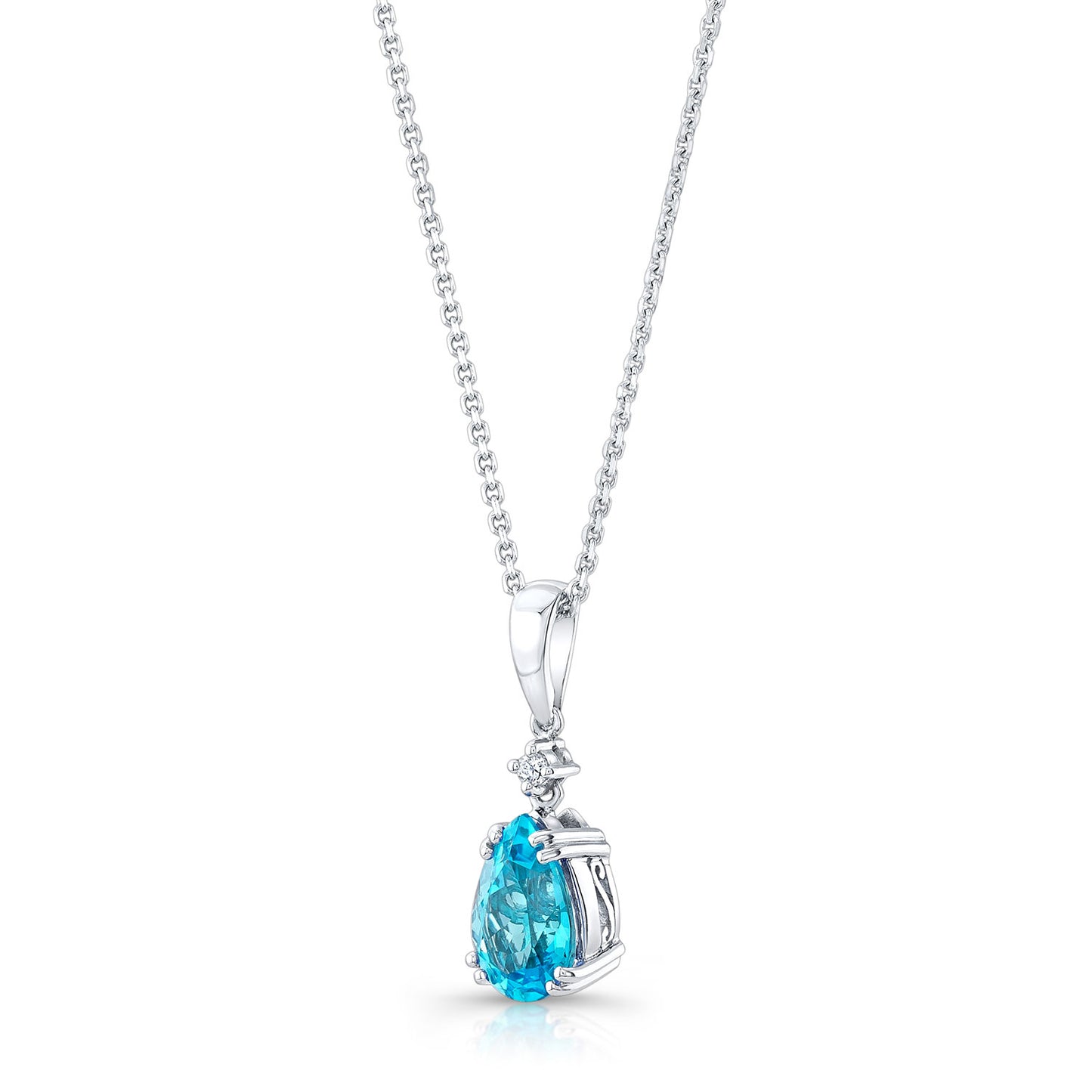 Blue Topaz And Diamond Pendant In 14k White Gold