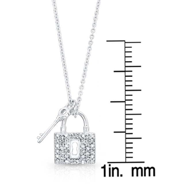 Diamond Lock And Key Pendant In 14k White Gold (18-in Curb Chain)