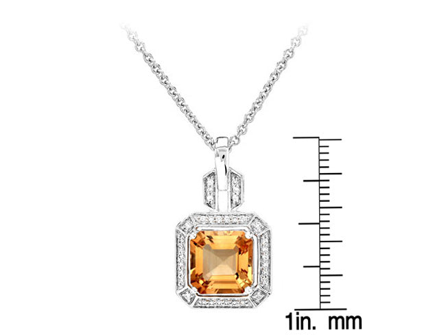 Citrine And Diamond Pendant In 14k White Gold (9mm)