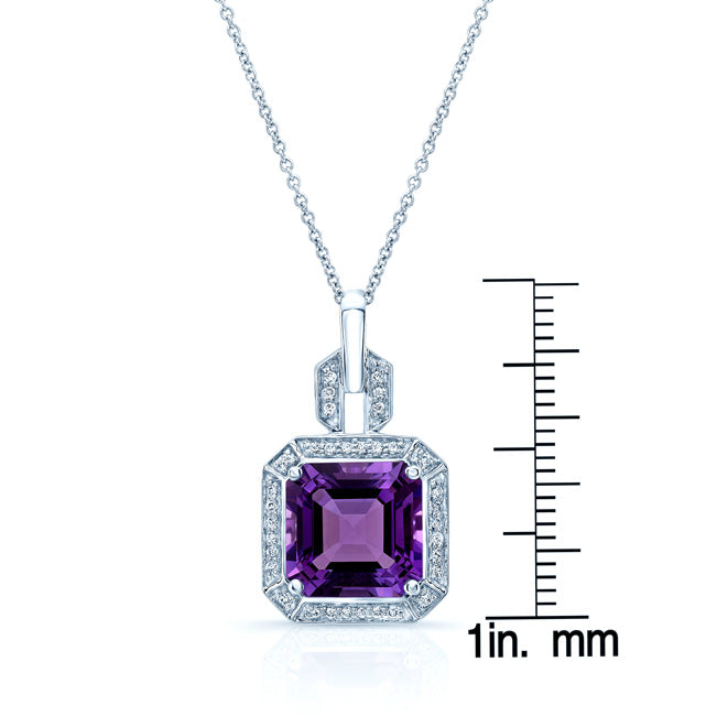Amethyst And Diamond Pendant In 14k White Gold (9mm)