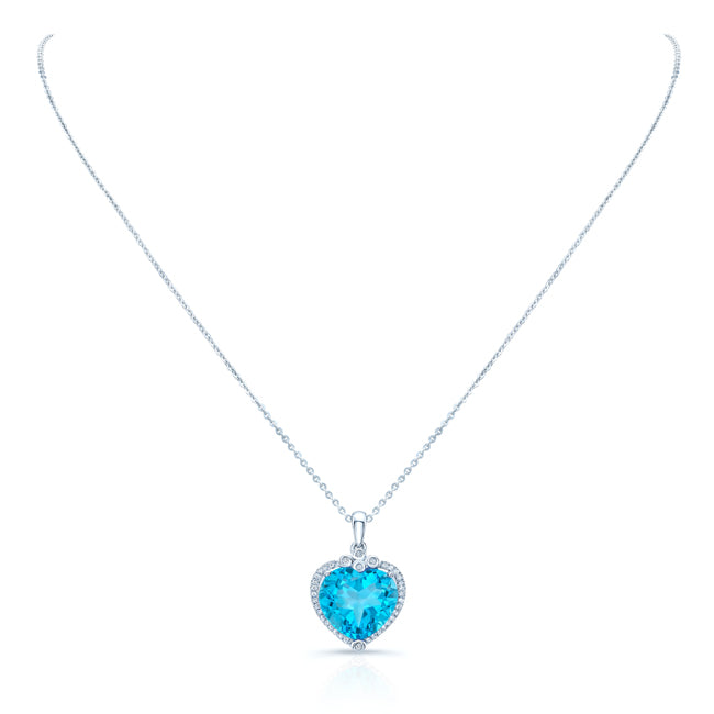 Blue Topaz And Diamond 14kw Heart Pendant