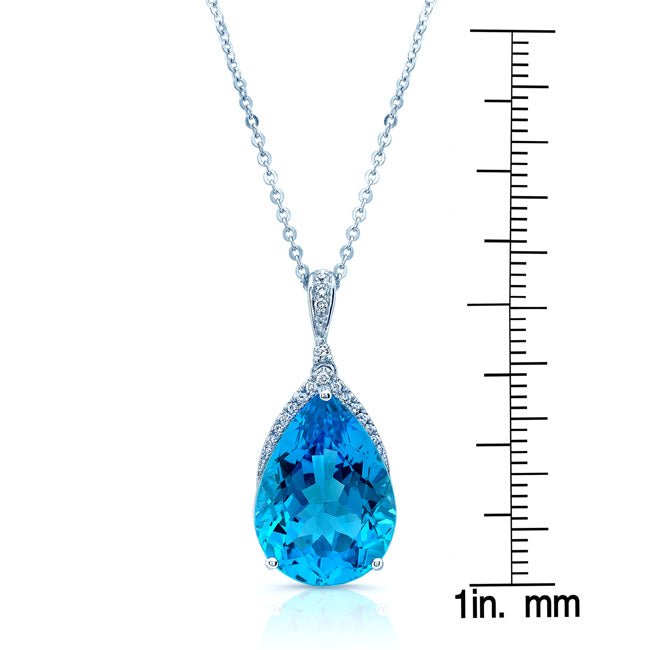 Blue Topaz Teardrop Pendant With Diamond Crest In 14k White Gold (18x13mm Center)