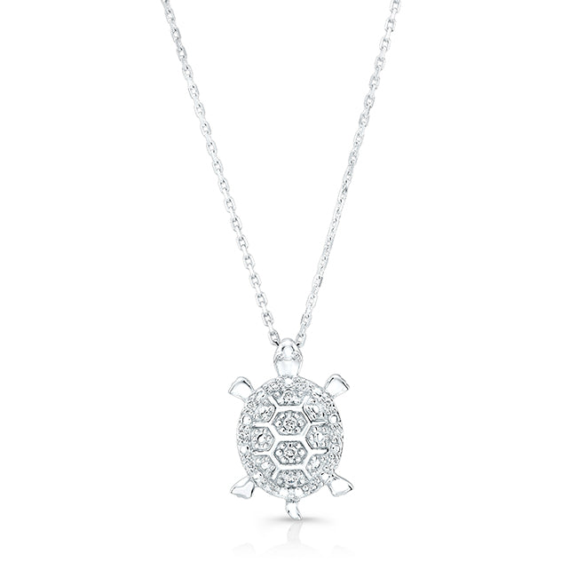 Diamond Turtle Pendant In 14k White Gold (18-in Curb Chain)