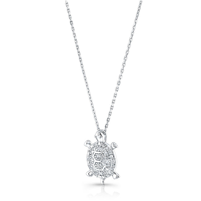 Diamond Turtle Pendant In 14k White Gold (18-in Curb Chain)