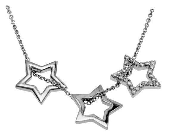 Diamond 3 Star Pendant In 14k White Gold (18-in Curb Chain)