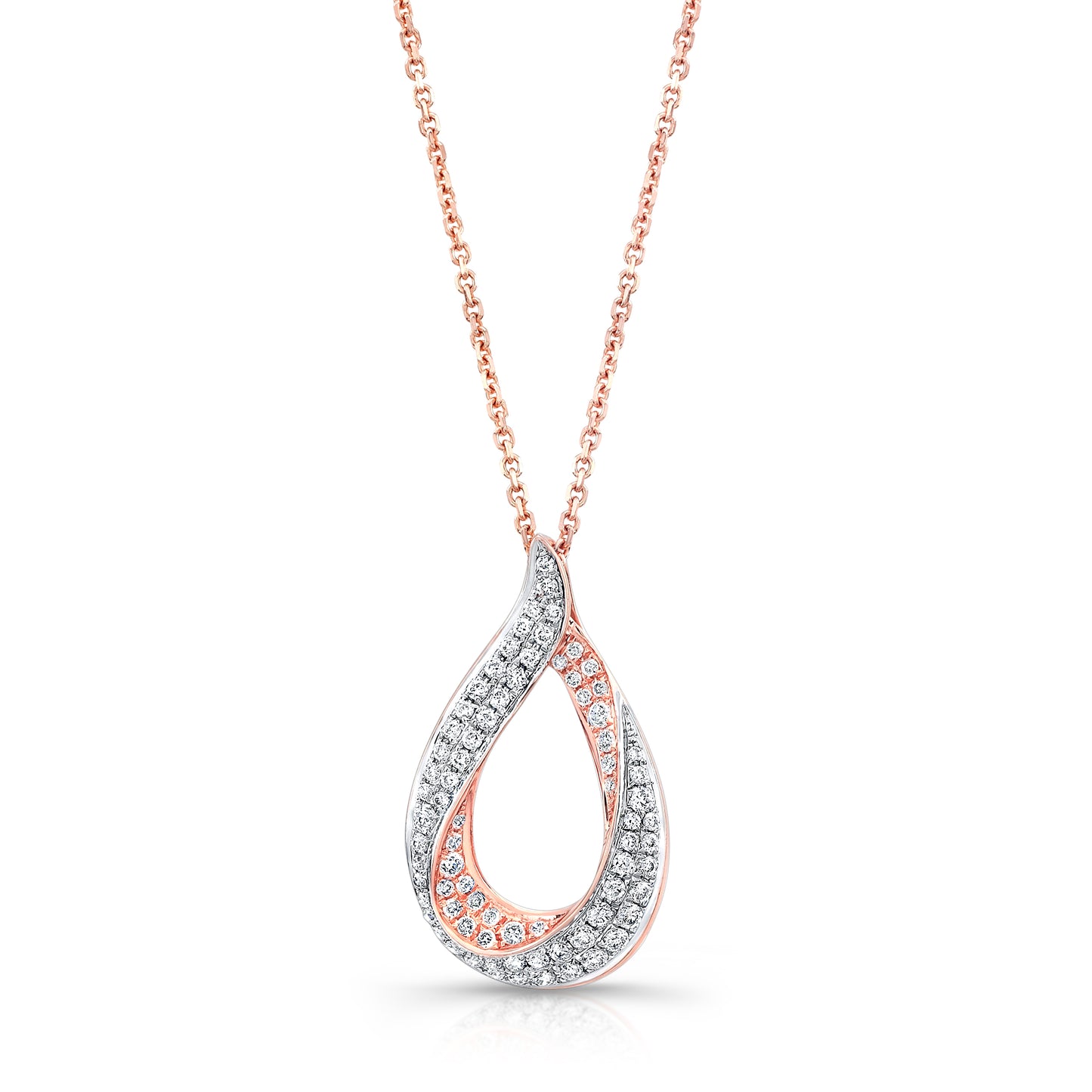Diamond Pave Teardrop Pendant In 14k Rose Gold (17-in Curb Chain)