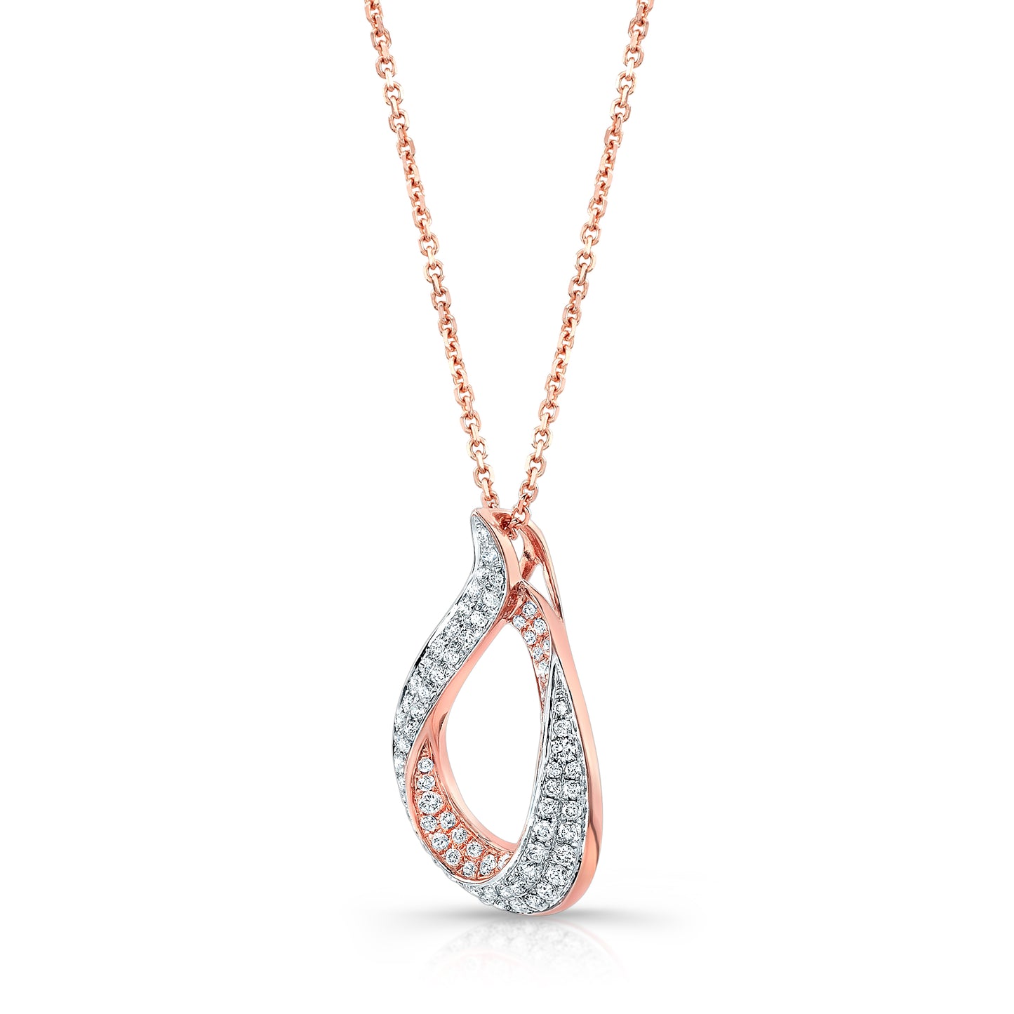 Diamond Pave Teardrop Pendant In 14k Rose Gold (17-in Curb Chain)