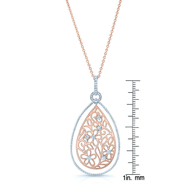 Diamond Two Tone Pear Shaped Pendant In 14k White/rose Gold