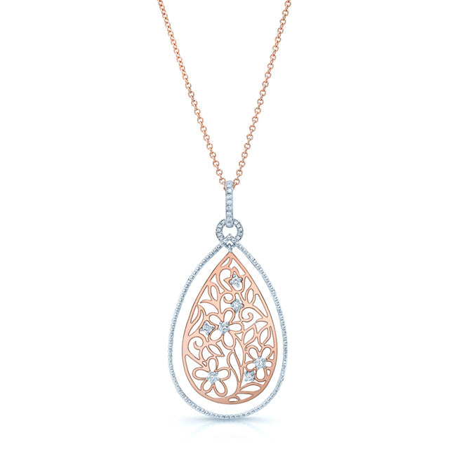 Diamond Two Tone Pear Shaped Pendant In 14k White/rose Gold