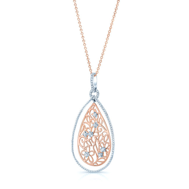 Diamond Two Tone Pear Shaped Pendant In 14k White/rose Gold