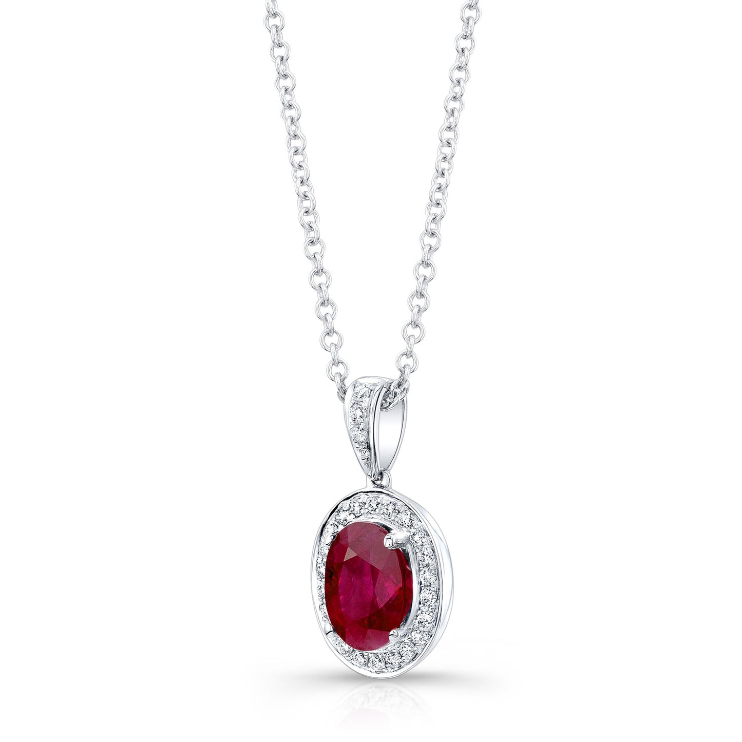Ruby And Diamond Pendant In 14k White Gold (1/6 Ct. Tw,)