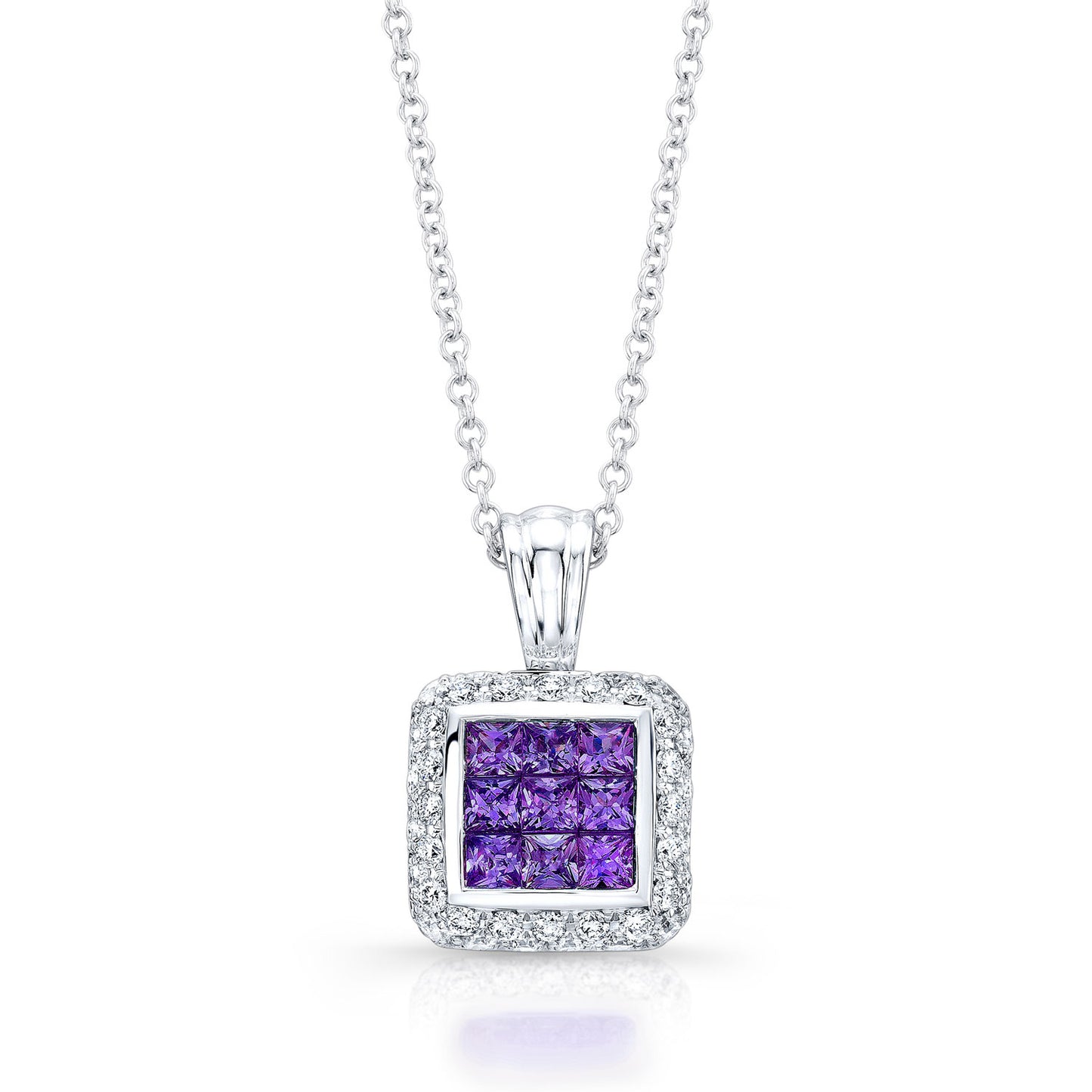 Amethyst And Pave Diamond Pendant In 14k White Gold