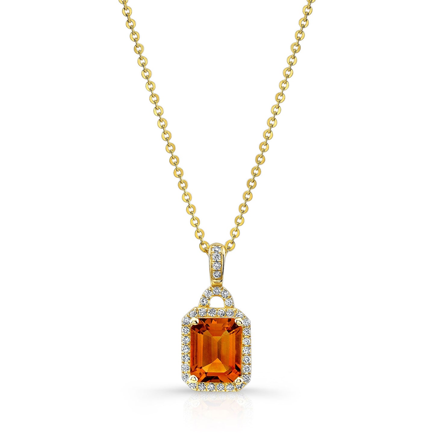 Citrine And Diamond Octagon Pendant In 14k Yellow Gold (18-in Curb Chain)