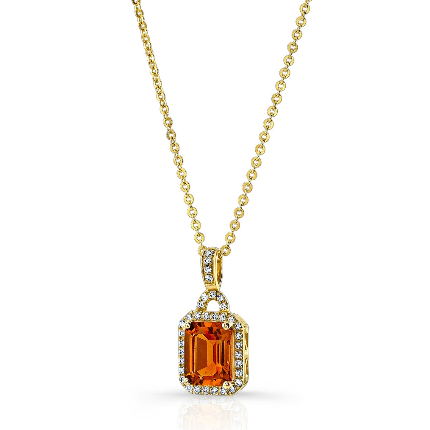 Citrine And Diamond Octagon Pendant In 14k Yellow Gold (18-in Curb Chain)