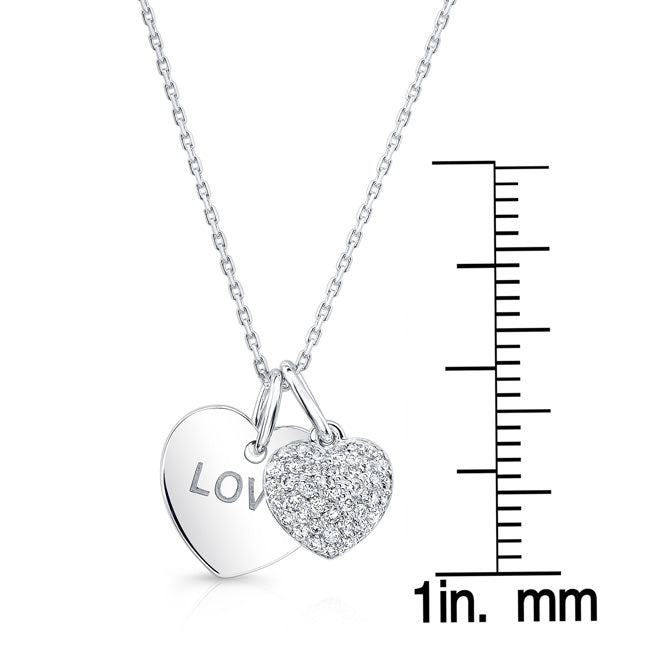 Diamond Double Heart Dangle Pendant In 14k White Gold (17 In Curb Chain)