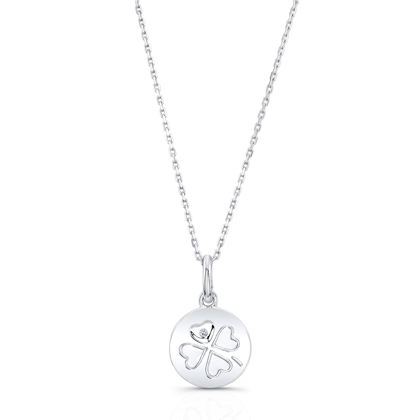 Diamond Charm Pendant With Carved Hearts In 14k White Gold (0.0035 Ct.tw)