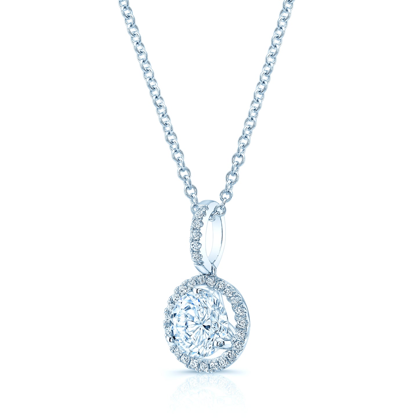Diamond Round Halo Pendant Mounting With Studded Bail For 1ct Round Center In 14k White Gold