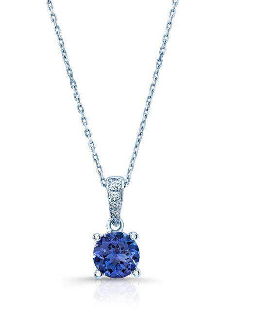 Tanzanite And Diamond Pendant In 14k White Gold