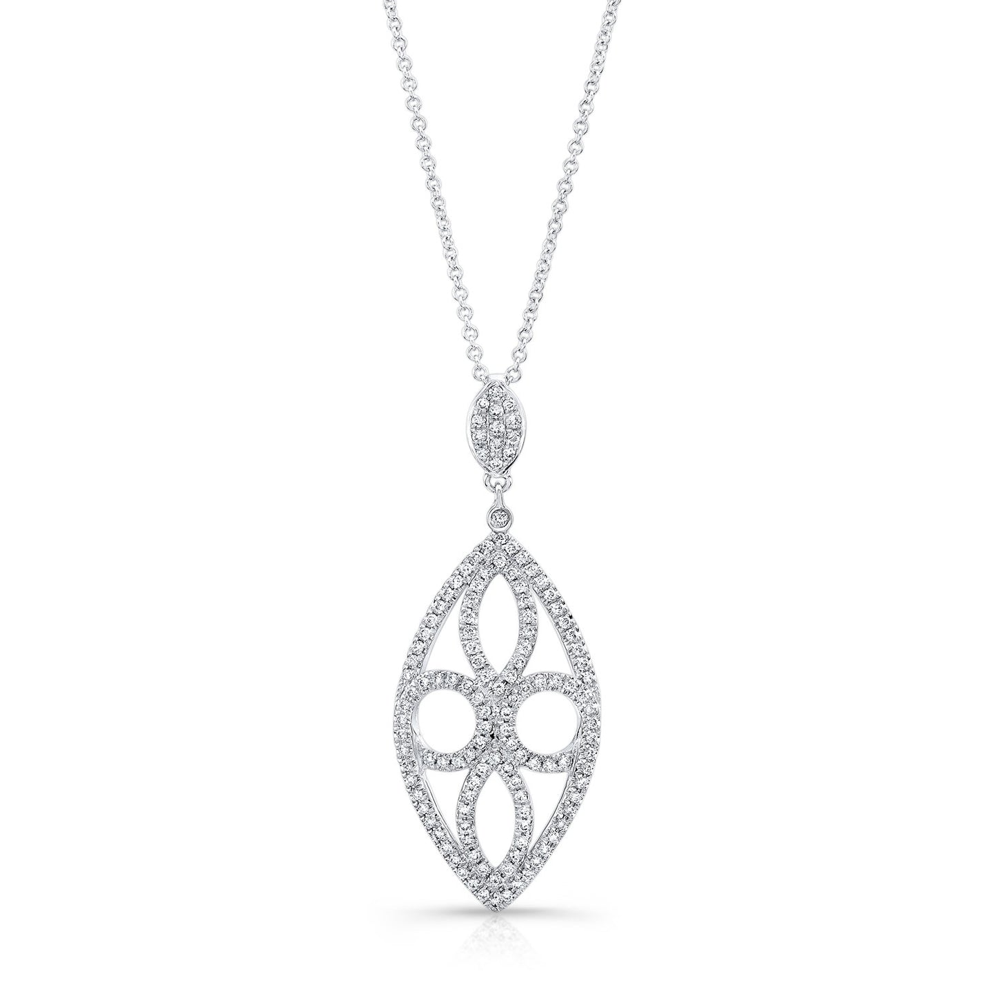 Marquise Shaped Diamond Pave Pendant In14k White Gold